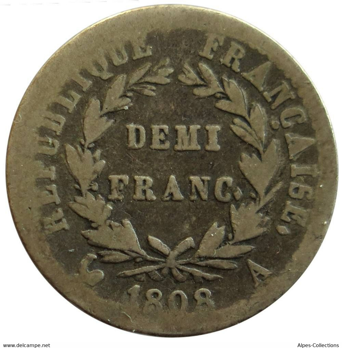 F17702.2 - FRANCE - Demi-franc Napoléon 1er - Tête Laurée - 1808 A Sans Losange - 1/2 Franc