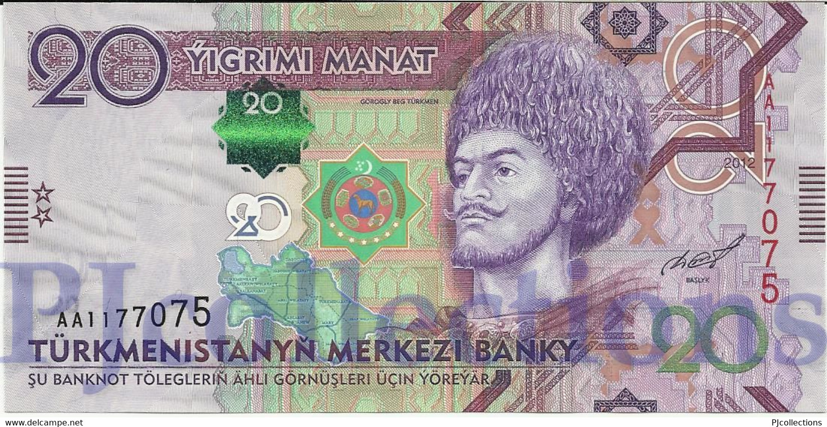 TURKMENISTAN 20 MANAT 2012 PICK 32 UNC PREFIX "AA" - Turkménistan