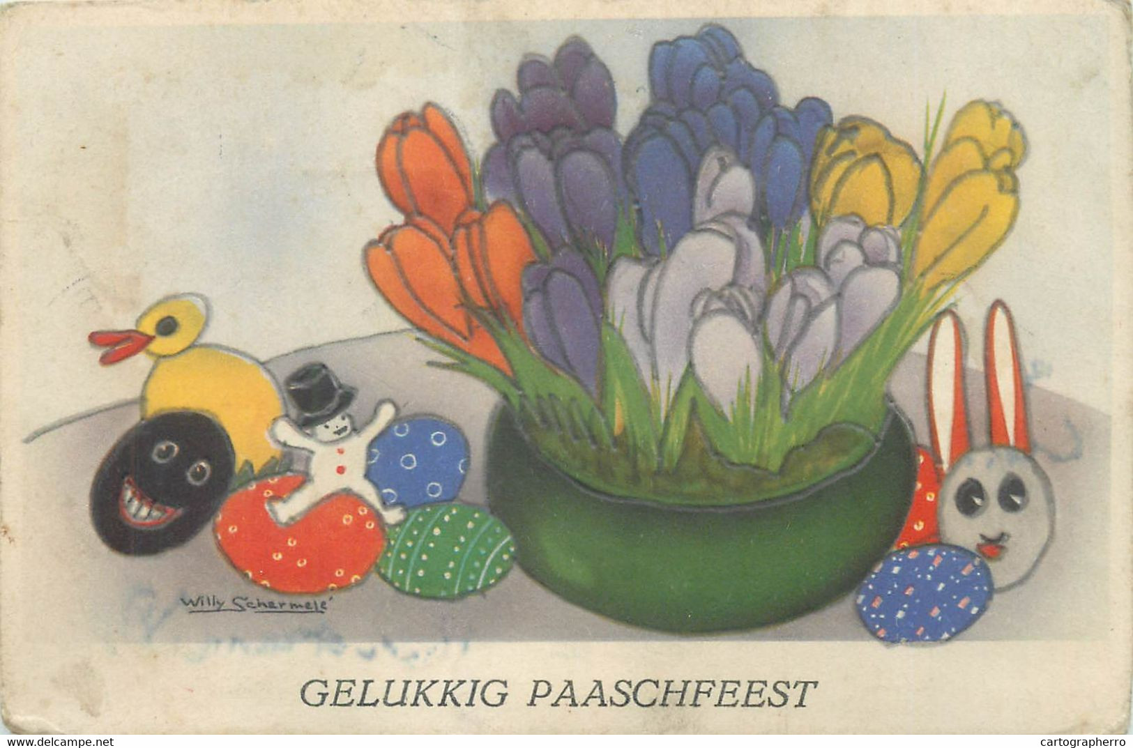 Easter Greetings Postcard Willy Schermele Signed Illustration - Schermele, Willy