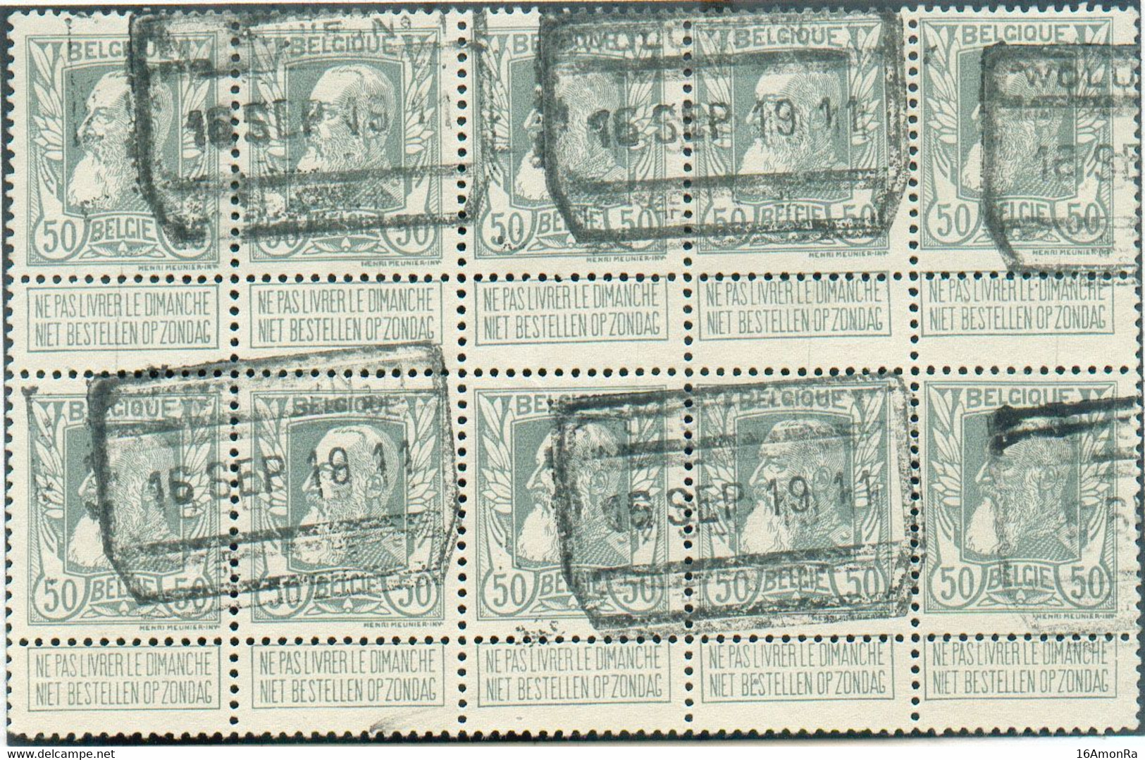 N°78(10) - 50 Centimes En Bloc De 10,  Obl. Ferroviaire De WOLUWE N°1 - 20751 - 1905 Grosse Barbe