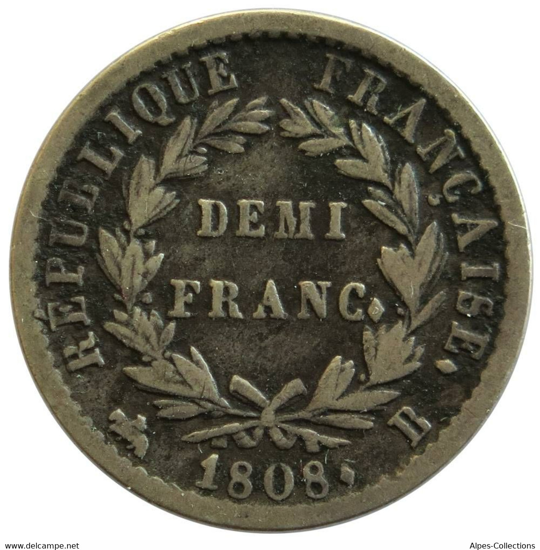 F17703.1 - FRANCE - Demi-franc Napoléon 1er - Tête Laurée - 1808 B - 1/2 Franc