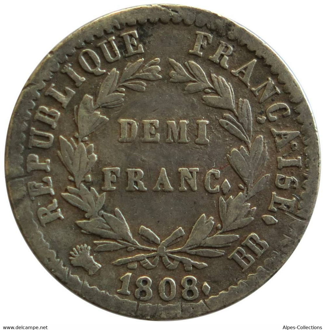 F17704.1 - FRANCE - Demi-franc Napoléon 1er - Tête Laurée - 1808 BB - 1/2 Franc