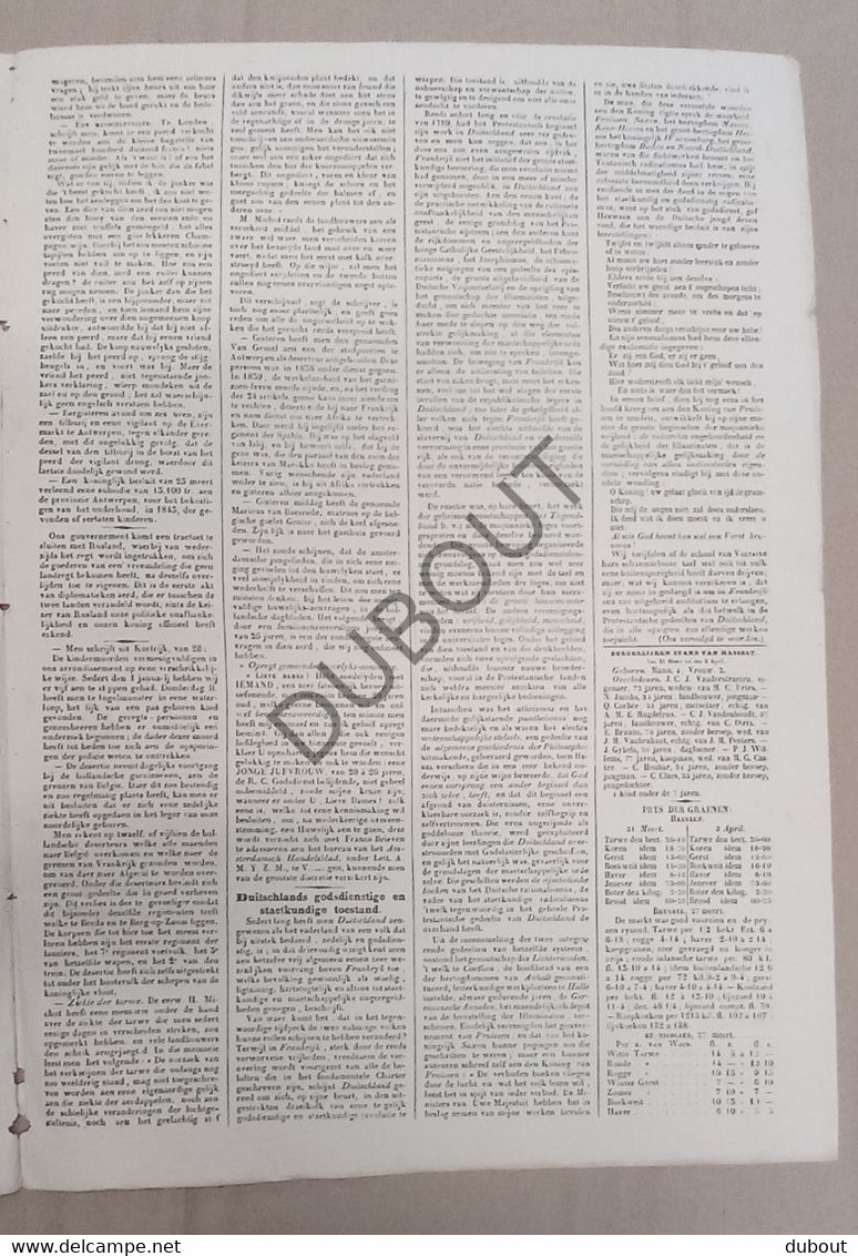 Hasselt - Krant/Journal - Het Belgisch Leeuwken -  4 April 1846, 1ste Jaar, Nr 1! (P334) - Informations Générales