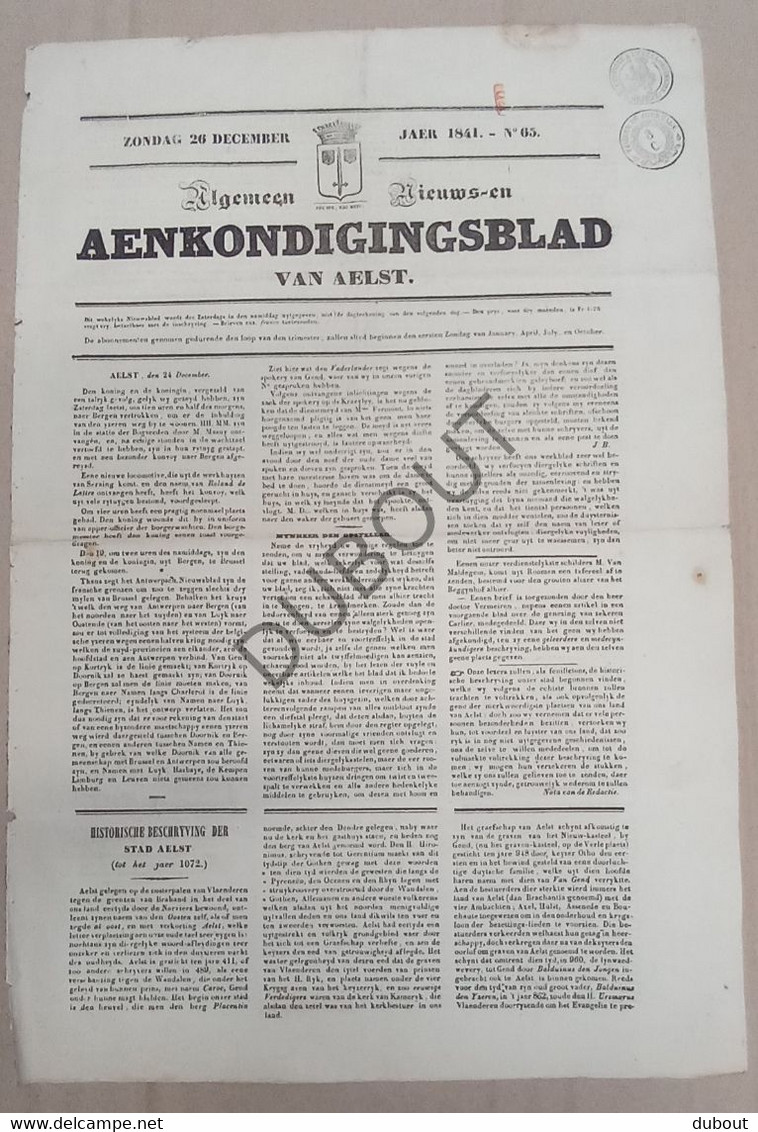 Aalst - Krant/Journal - Aenkondigingsblad Van Aelst -  26-12-1841,nr 65 (P332) - Informations Générales