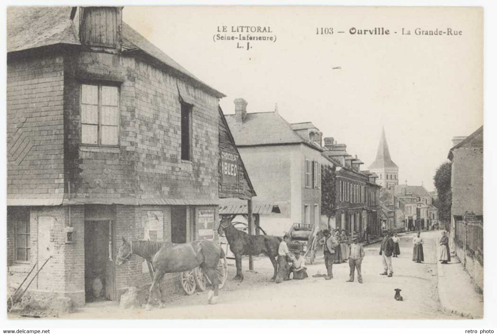 Cpa Ourville - La Grande-rue ( Maréchal-ferrant / Pub Chocolat Ibled ) - Ourville En Caux