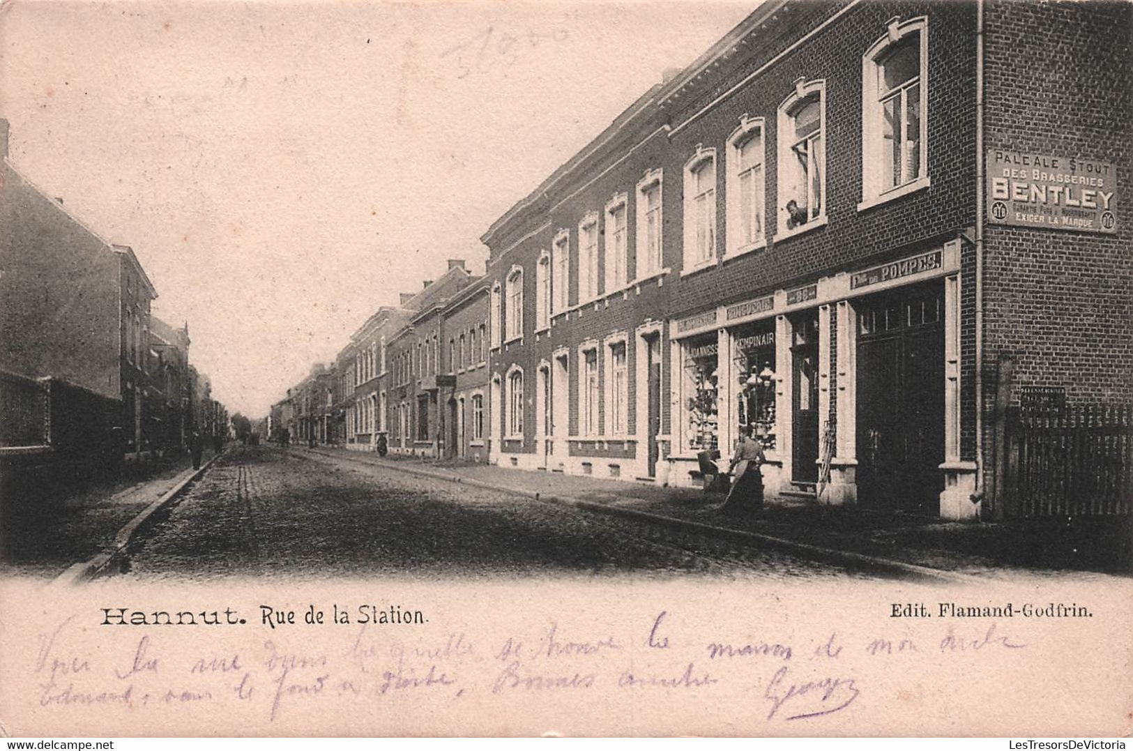 BELGIQUE - Hannut - Rue De La Station - Edit Flamand Godfrin - Oblit étoile Cambron St Vincent - Carte Postale Ancienne - Hannuit