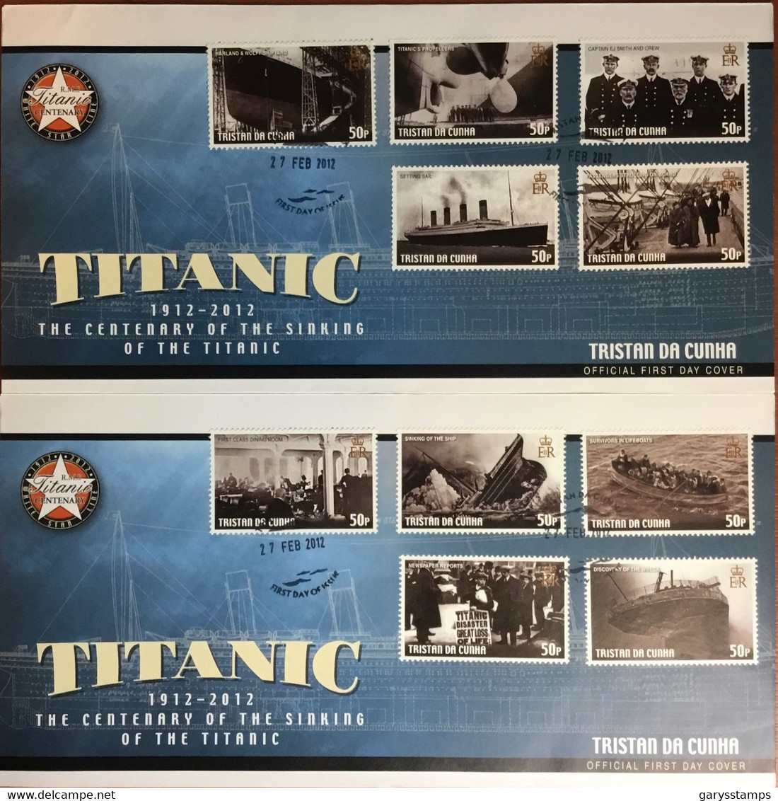 Tristan Da Cunha 2012 Titanic FDC Covers - Tristan Da Cunha