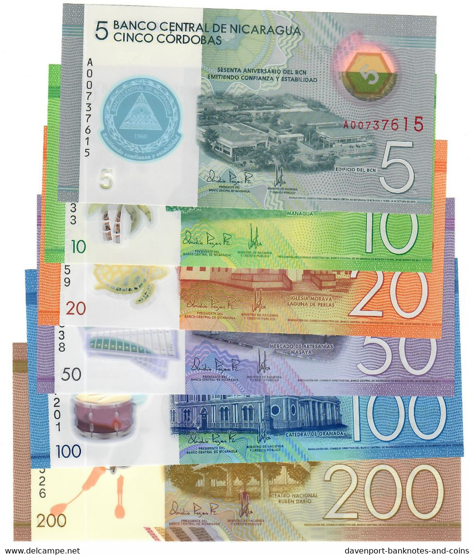 SET Nicaragua 5, 10, 20, 50, 100 & 200 Cordobas 2014 UNC - Nicaragua