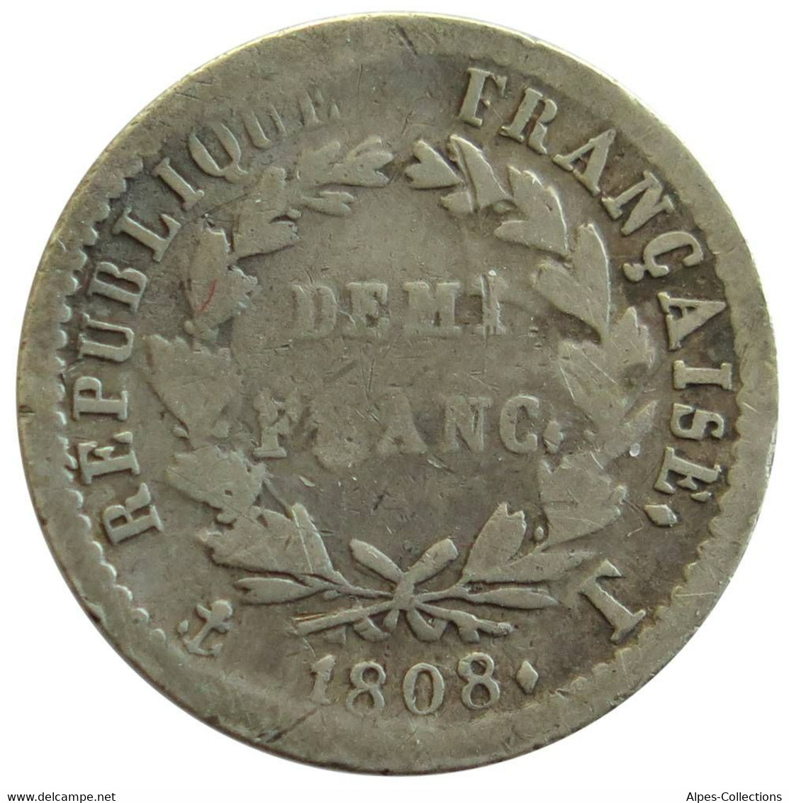 F17714.1 - FRANCE - Demi-franc Napoléon 1er - Tête Laurée - 1808 T - 1/2 Franc