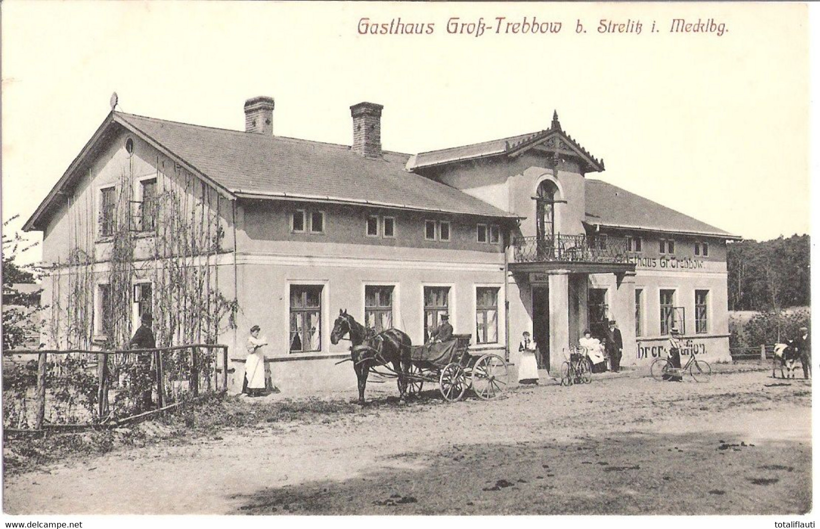 Gasthaus Groß TREBBOW Bei Neustrelitz Mecklenburg Belebt Pferde Kutsche Radfahrer -Station TOP-Erhaltung Ungelaufen - Neustrelitz