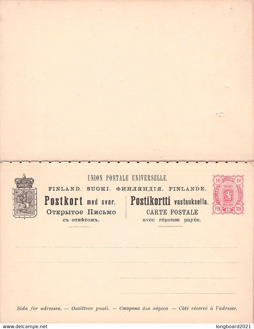 FINLAND - Postkort Med Svar 10/10 Pen 1890 Unc Mi #P26 - Entiers Postaux