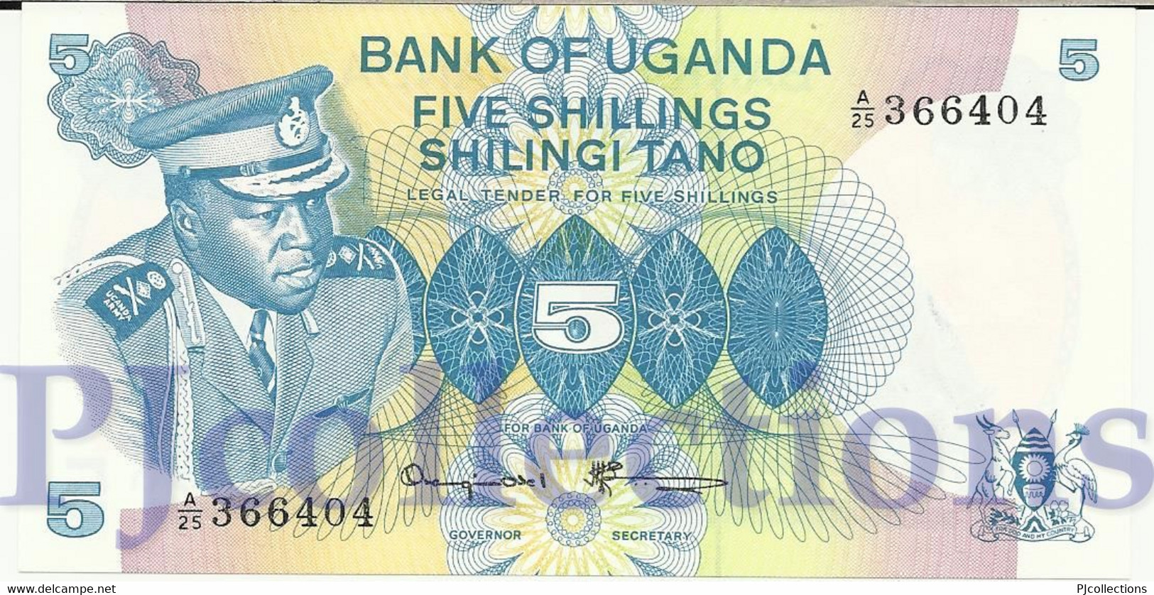 UGANDA 5 SHILLINGS 1977 PICK 5Aa UNC - Uganda