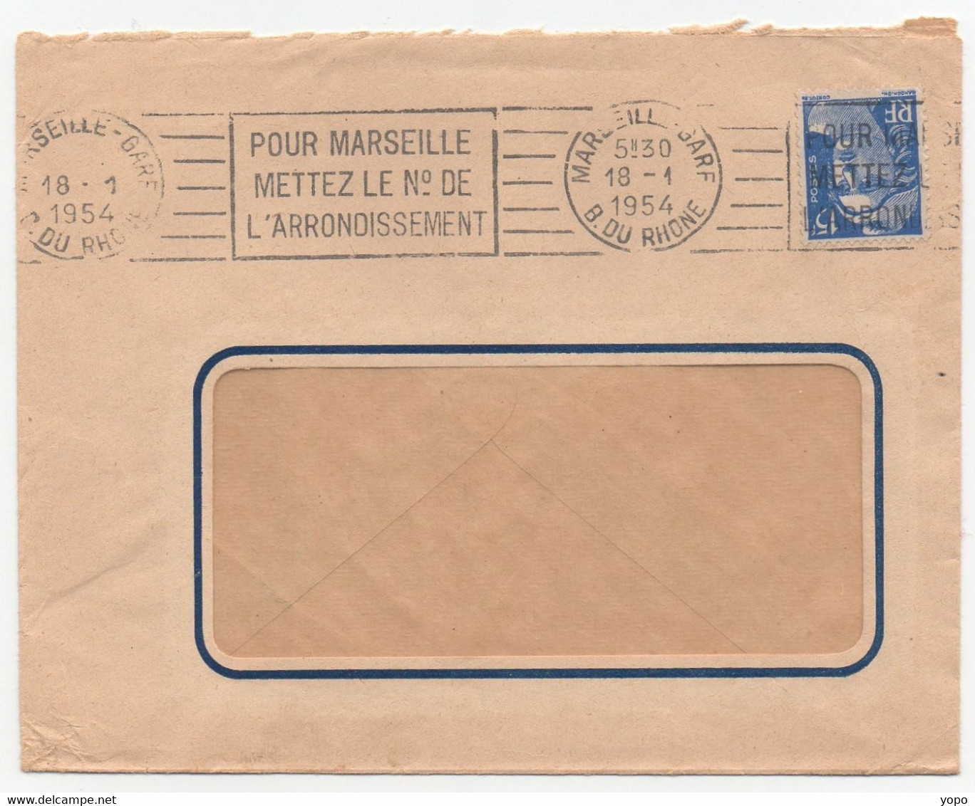 Curiosté Flamme RBV à Texte Absence De L'heure De Levée Sur L'un Des Cachets, Sur Lettre De 1954 De Marseille Gare (13) - Lettres & Documents