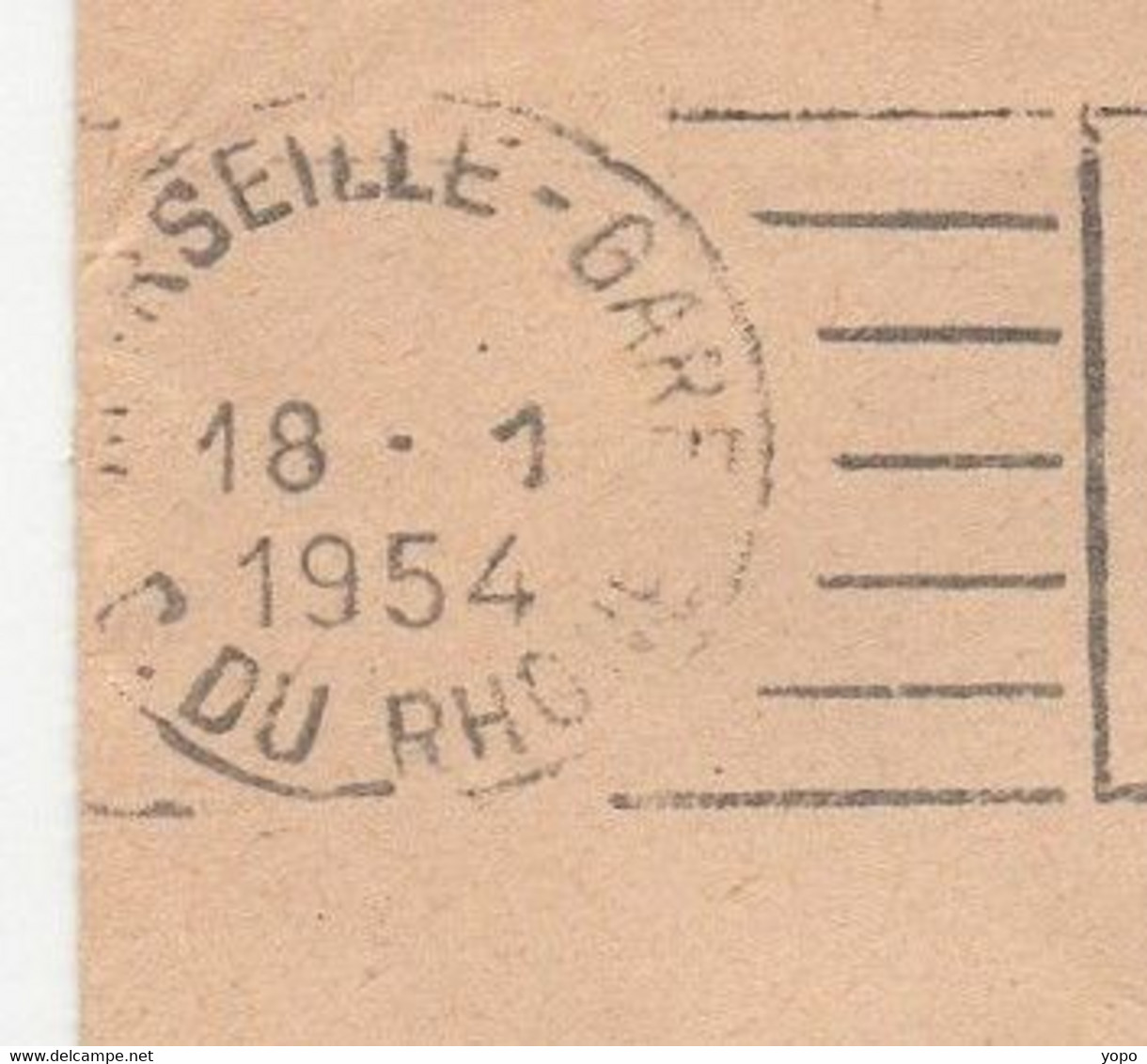 Curiosté Flamme RBV à Texte Absence De L'heure De Levée Sur L'un Des Cachets, Sur Lettre De 1954 De Marseille Gare (13) - Briefe U. Dokumente