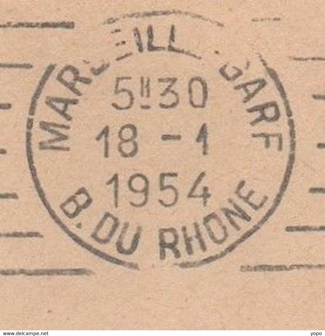 Curiosté Flamme RBV à Texte Absence De L'heure De Levée Sur L'un Des Cachets, Sur Lettre De 1954 De Marseille Gare (13) - Brieven En Documenten