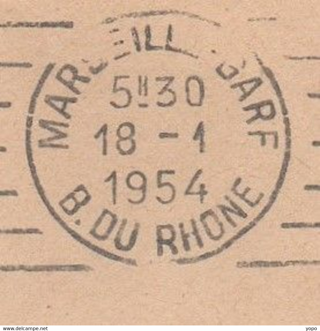 Curiosté Flamme RBV à Texte Absence De L'heure De Levée Sur L'un Des Cachets, Sur Lettre De 1954 De Marseille Gare (13) - Lettres & Documents