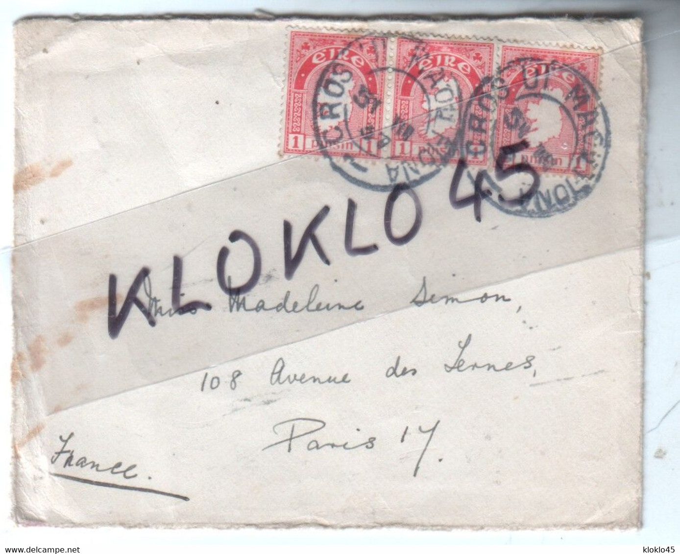 Enveloppe Seule From  Irlande Eire Irland Ierland 3 Timbre Stampple Pinsin 1 - Cachet CROSS UI MAOW FIONA - Lettres & Documents