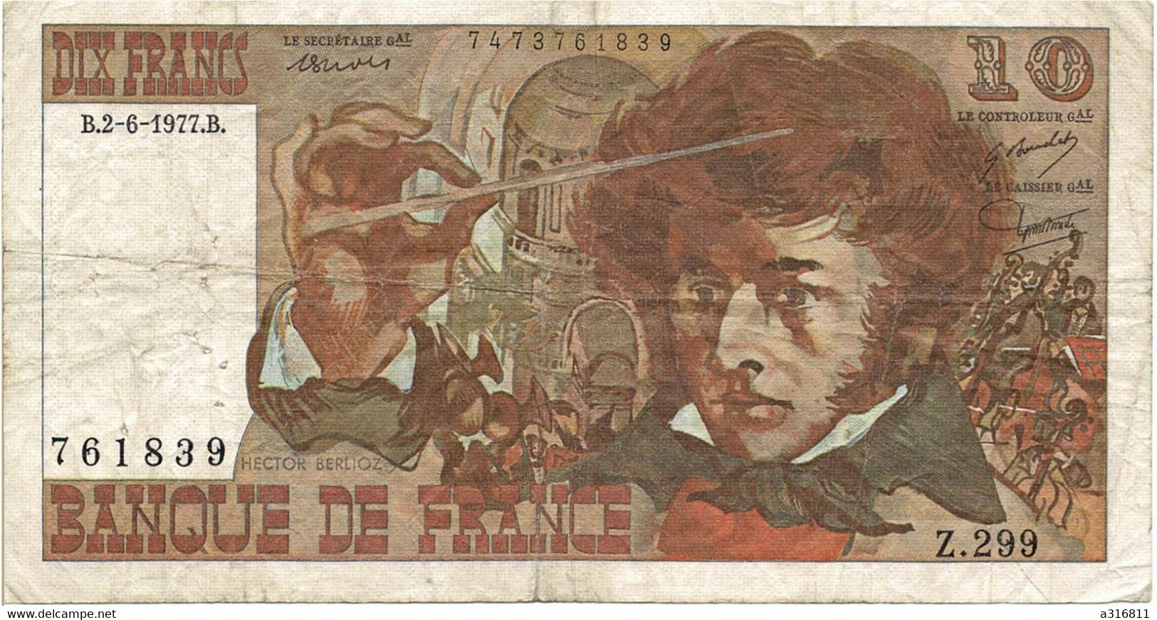 Billet  Dix Francs 1977 - 10 F 1972-1978 ''Berlioz''