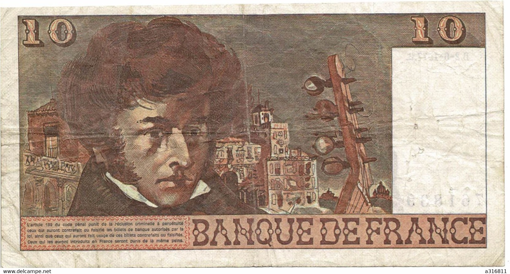 Billet  Dix Francs 1977 - 10 F 1972-1978 ''Berlioz''