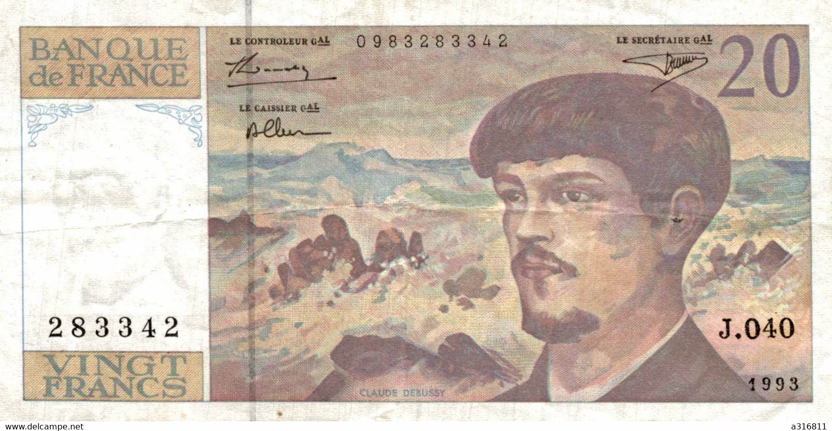 Billet  20 Francs 1993 - 20 F 1980-1997 ''Debussy''