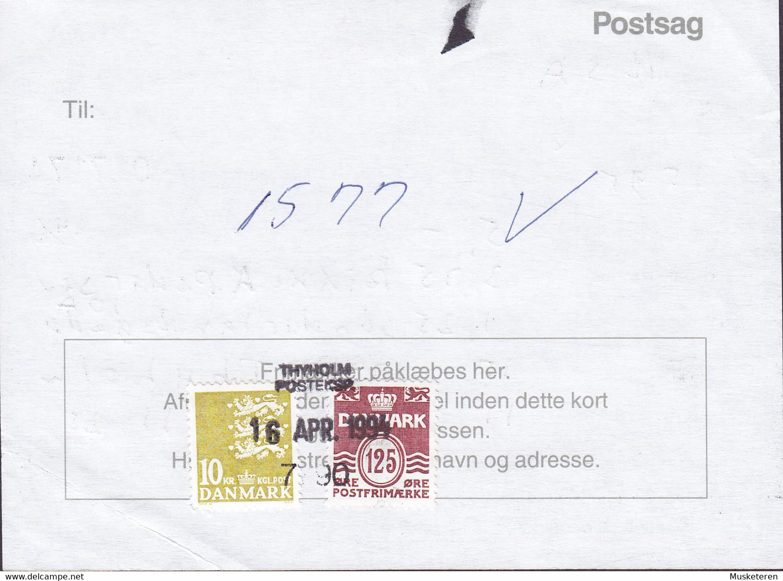 Denmark Regning Manglende Porto Bill TAXE Postage Due USA Line Cds. THYHOLM POSTEKSP. 1994 Postsag (2 Scans) - Storia Postale