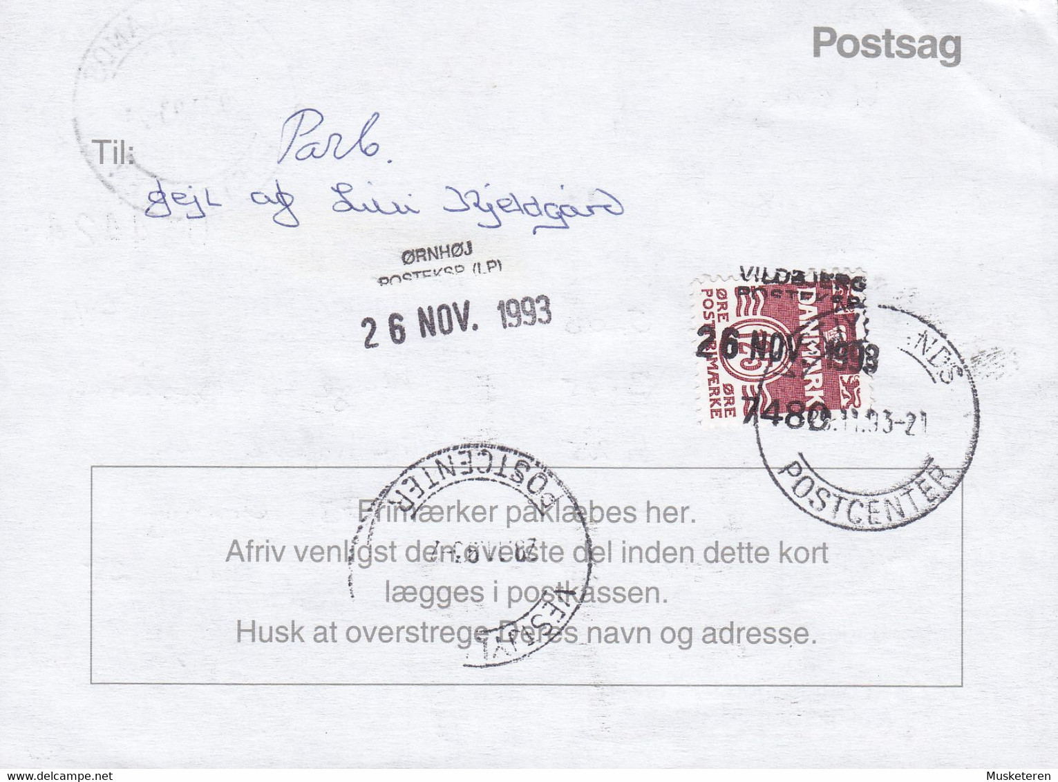 Denmark Regning Manglende Porto Bill TAXE Postage Due Kenya Line Cds. ØRNHØJ POSTEKSP. (LP) 1994 Postsag (2 Scans) - Storia Postale