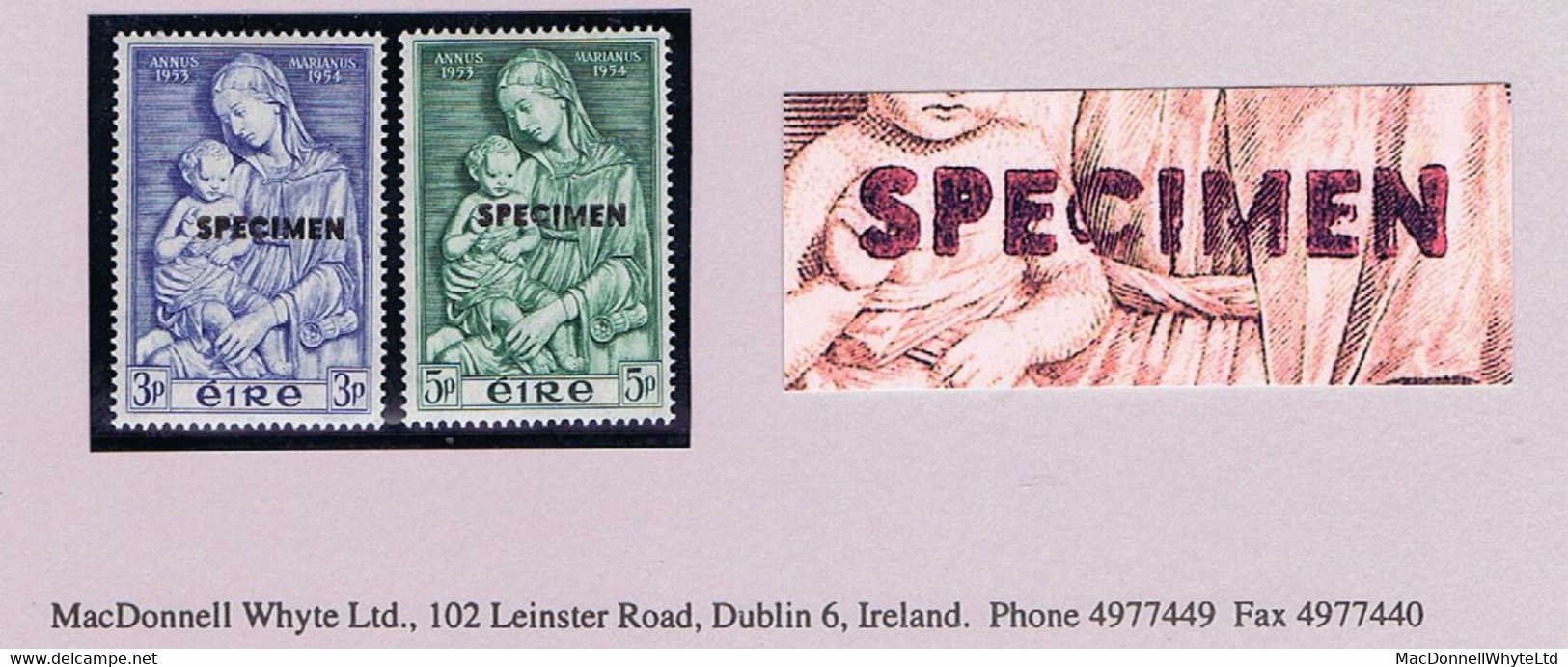 Ireland 1954 Marian Year 3d And 5d With "SPECIMEN" Overprint, From Printers' Archive, Fresh Mint Unmounted - Neufs