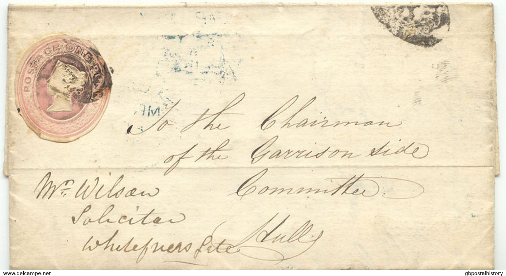 GB 1851, QV 1d Pink Cut-out (ex. Postal Stationery Envelope - Die 76 W.W) Tied By Indistinct Barred Numeral On Very Fine - Lettres & Documents