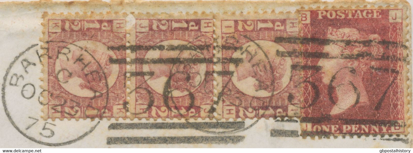 GB 1875 QV 1d Pl.159 (JB) Together With ½d Bantam Pl.5 (3x:IH-JH (faults)-KH) Extremely Rare U.P.U.-postage Tied By Scot - Brieven En Documenten