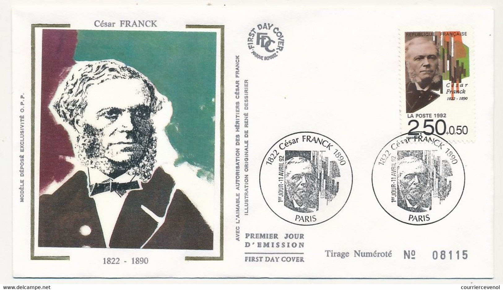 FRANCE => 6 Enveloppes FDC - Série Des Musiciens 1992 - Franck, Satie, Schmitt, Honnegger, Auric, Taillefere... - 1990-1999