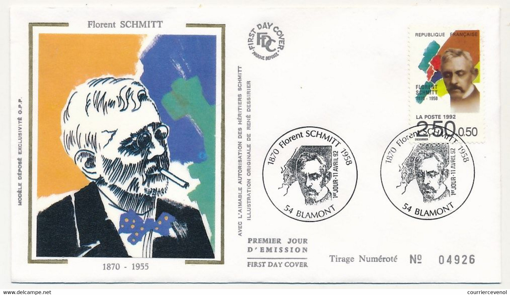 FRANCE => 6 Enveloppes FDC - Série Des Musiciens 1992 - Franck, Satie, Schmitt, Honnegger, Auric, Taillefere... - 1990-1999