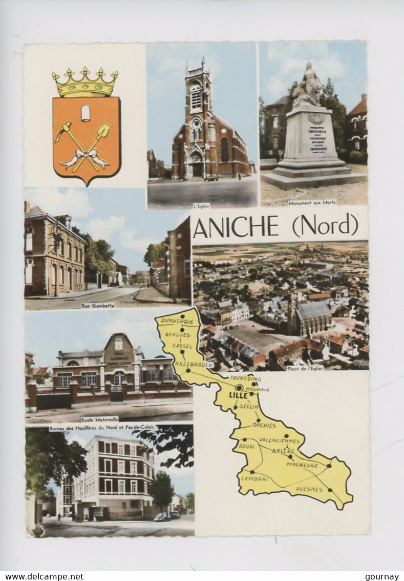 Aniche (Nord) Multivues Géographique, église Monument Aux Morts Rue Gambetta école Maternelle Burau Houillères Aérienne - Aniche