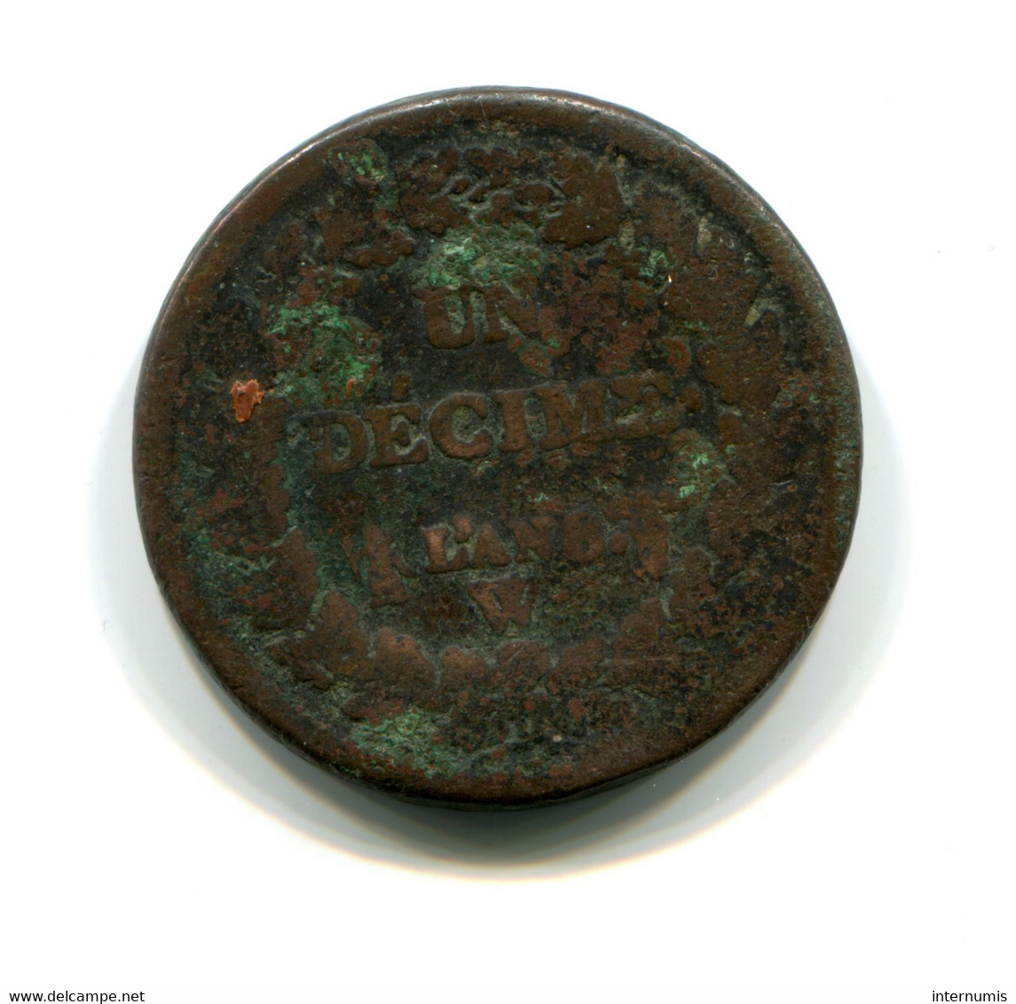 France 1 Decime An 8 - W Dupre Cuivre (Copper) Lille B (F) KM#644, G.187a, F.129/52 - 1795-1799 Directoire (An IV – An VIII)