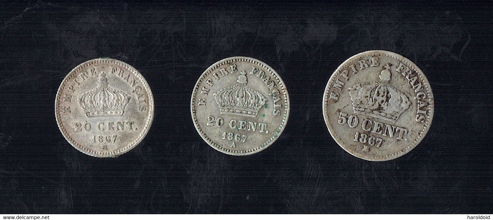 2e EMPIRE NAPOLEON III TETE LAUREE - 20 CTS 1867A TB - 1867BB TB+ -- 50 CTS 1867BB B - Autres & Non Classés