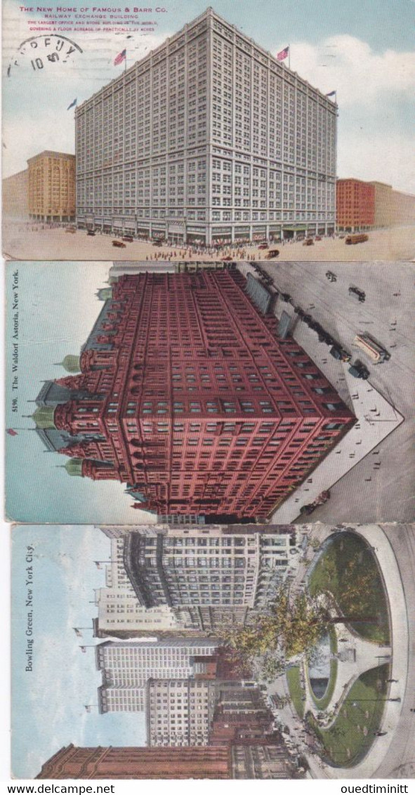 USA, New York, Lot De 3 Cpa Couleur De 1914 :the Waldorf Astoria Hotel,the New Home Of Famous &barr Co,bowling Green - Autres Monuments, édifices