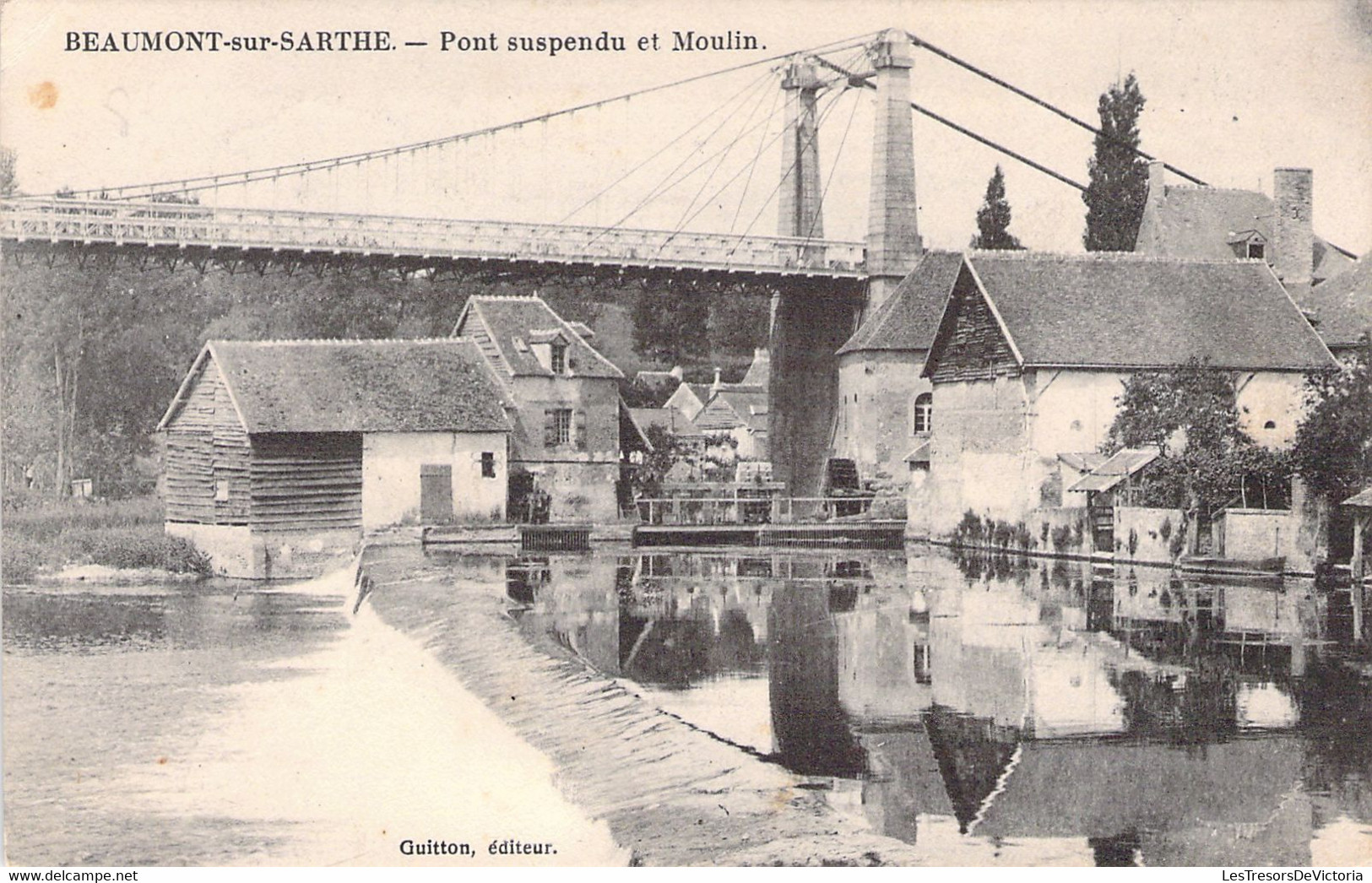 FRANCE - 72 - BEAUMONT SUR SARTHE - Pont Suspendu Et Moulin - Guitton éditeur - Carte Postale Ancienne - Beaumont Sur Sarthe