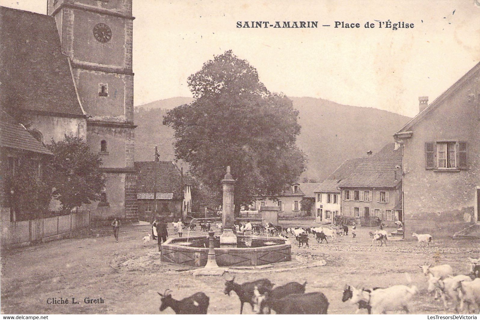 FRANCE - 68 - Hte Alsace - SAINT AMARIN - Pllace De L'église - Chèvre - Carte Postale Ancienne - Saint Amarin