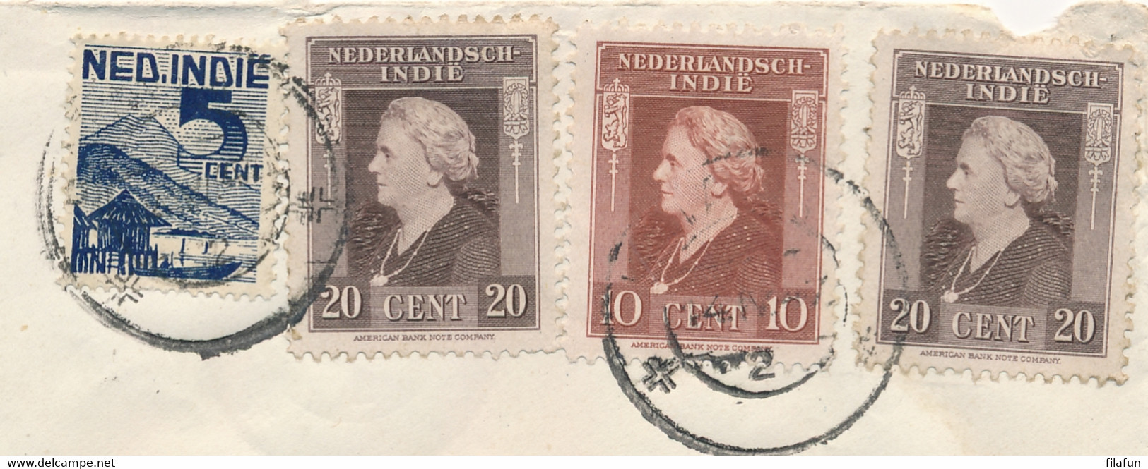 Nederlands Indië - 1947 - 4 Zegels, 55c Op Business LP-cover Batavia Naar Amsterdam - Gesloten Ter Verzending Aangeboden - Indes Néerlandaises