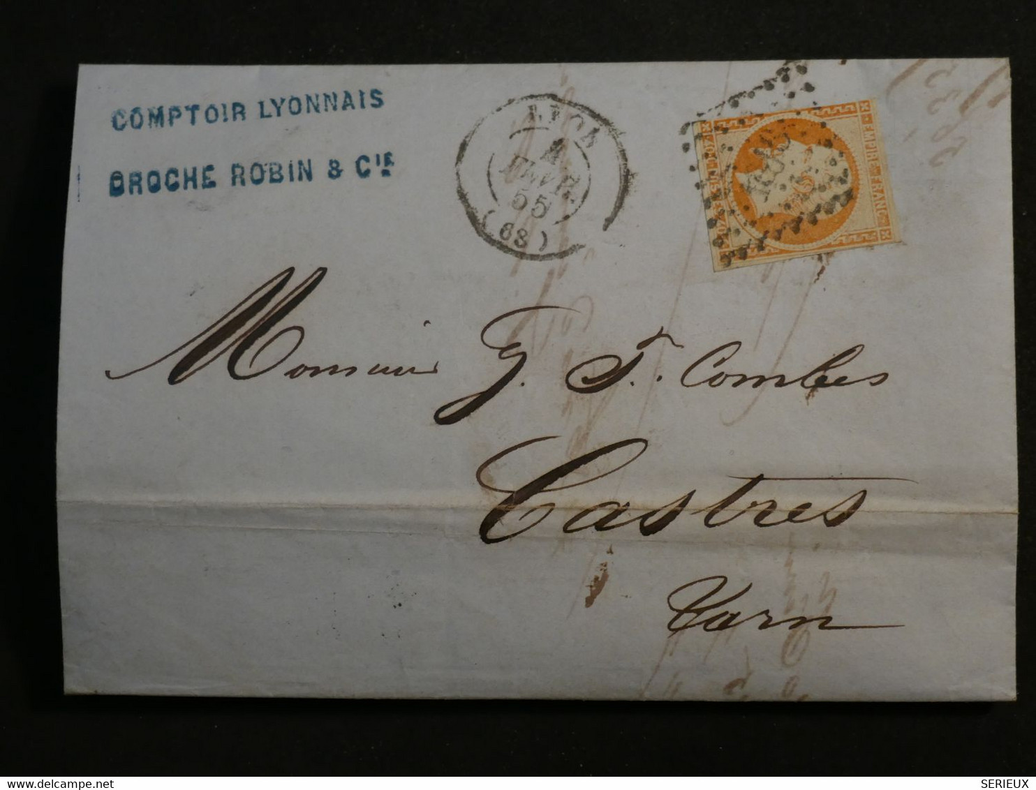 BN12 FRANCE  BELLE  LETTRE 1855  LYON A CASTRES+N°16 +AFFRANCH.INTERESSANT+++ - 1853-1860 Napoléon III.