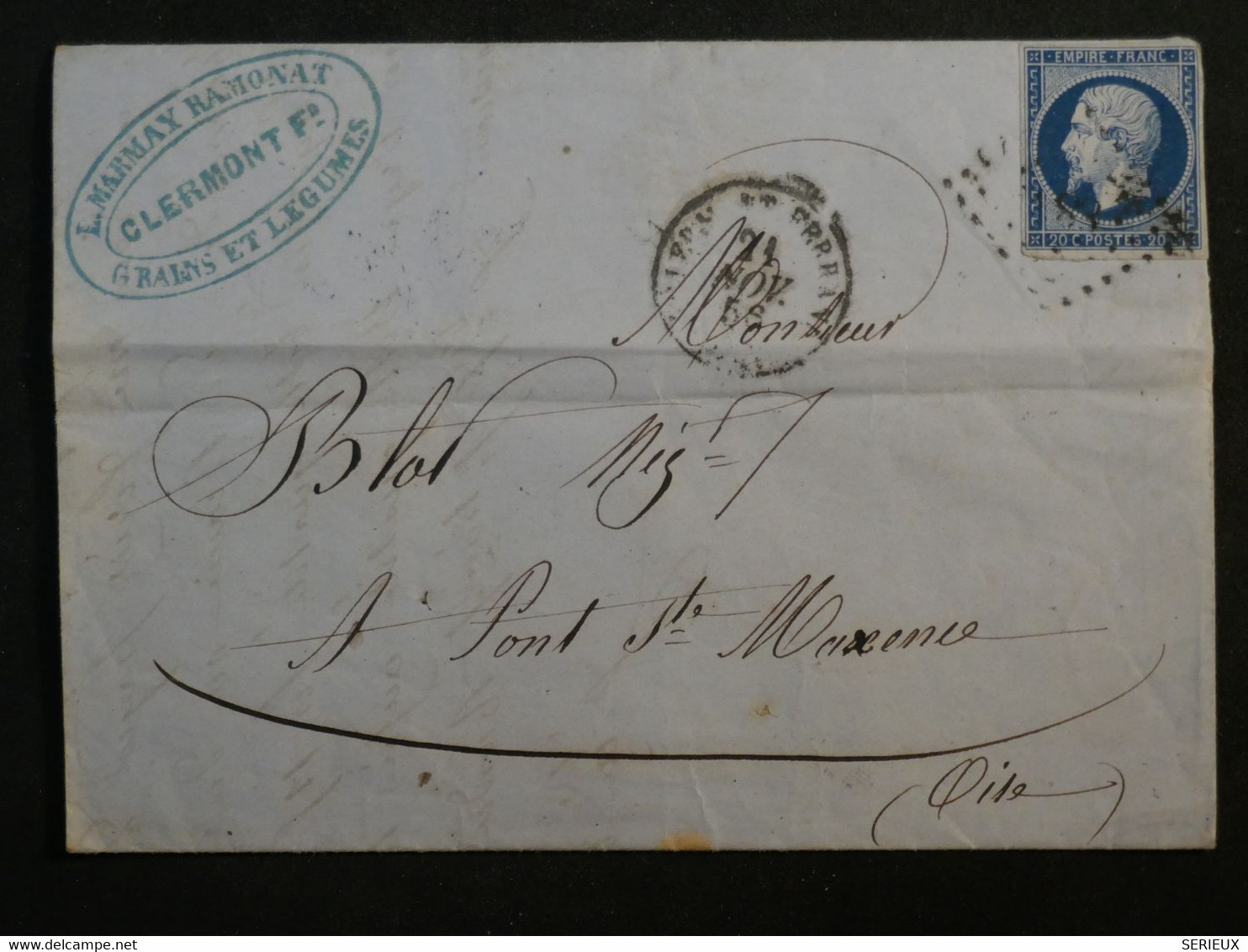 BN12 FRANCE  BELLE  LETTRE 1856  BORDEAUX  A STE MAXENCE +N°14 +AFFRANCH.INTERESSANT+++ - 1853-1860 Napoléon III.