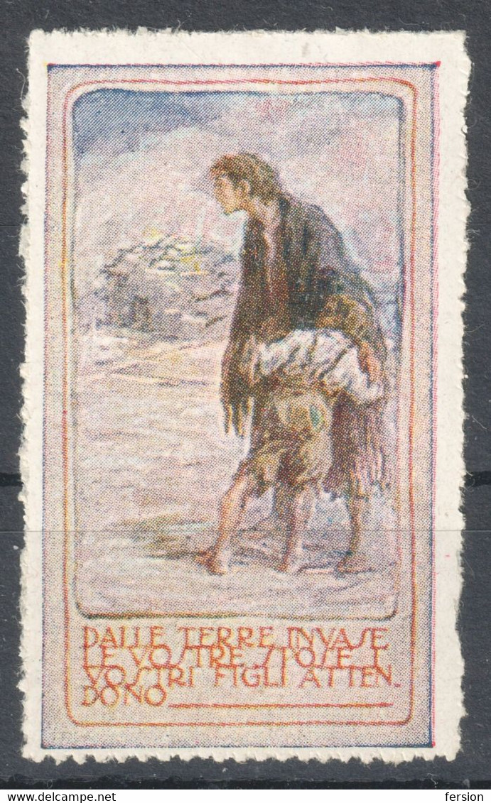 Painting ITALY 1914 - War Orphan Mother - Delandre WAR WW1 PROPAGANDA Label Cinderella Vignette - War Propaganda