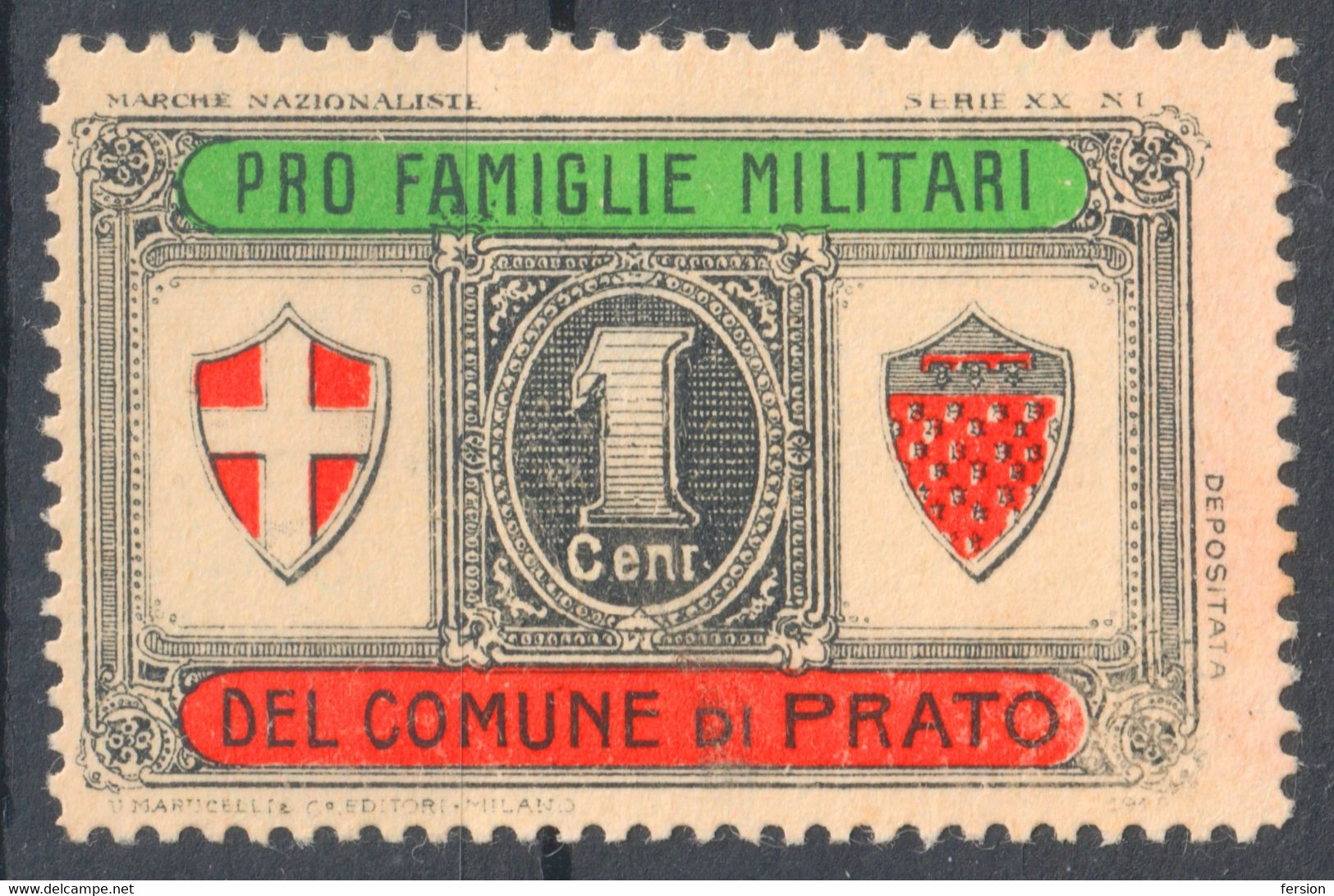Comune Prato City - WW1 World War Military Charity Label Cinderella Vignette 1914 ITALY Pro Famiglie Military - Propagande De Guerre