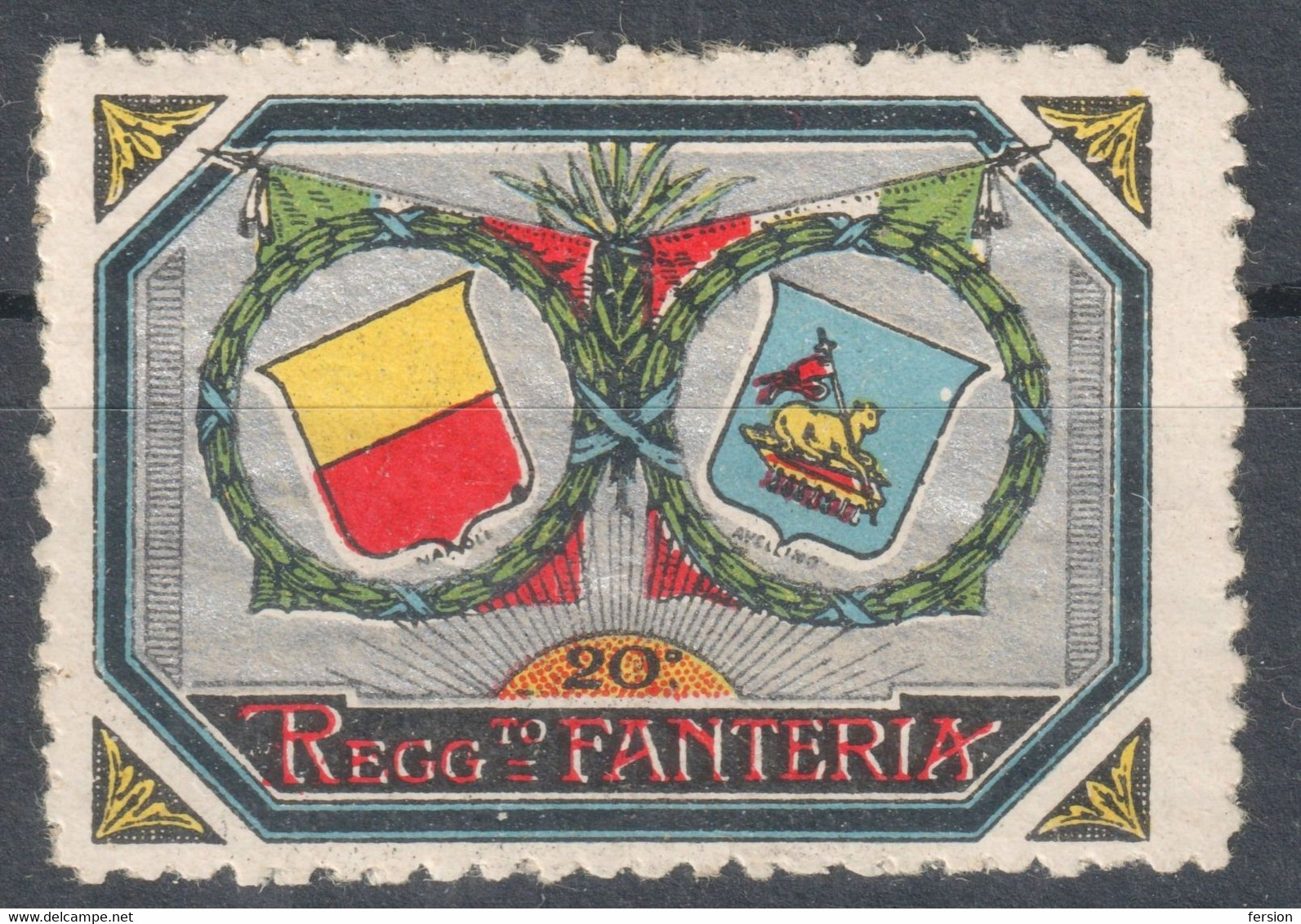 Reggimento Fanteria Napoli Avellino WW1 World War Military Charity Label Cinderella Vignette 1914 ITALY Delandre - Propagande De Guerre