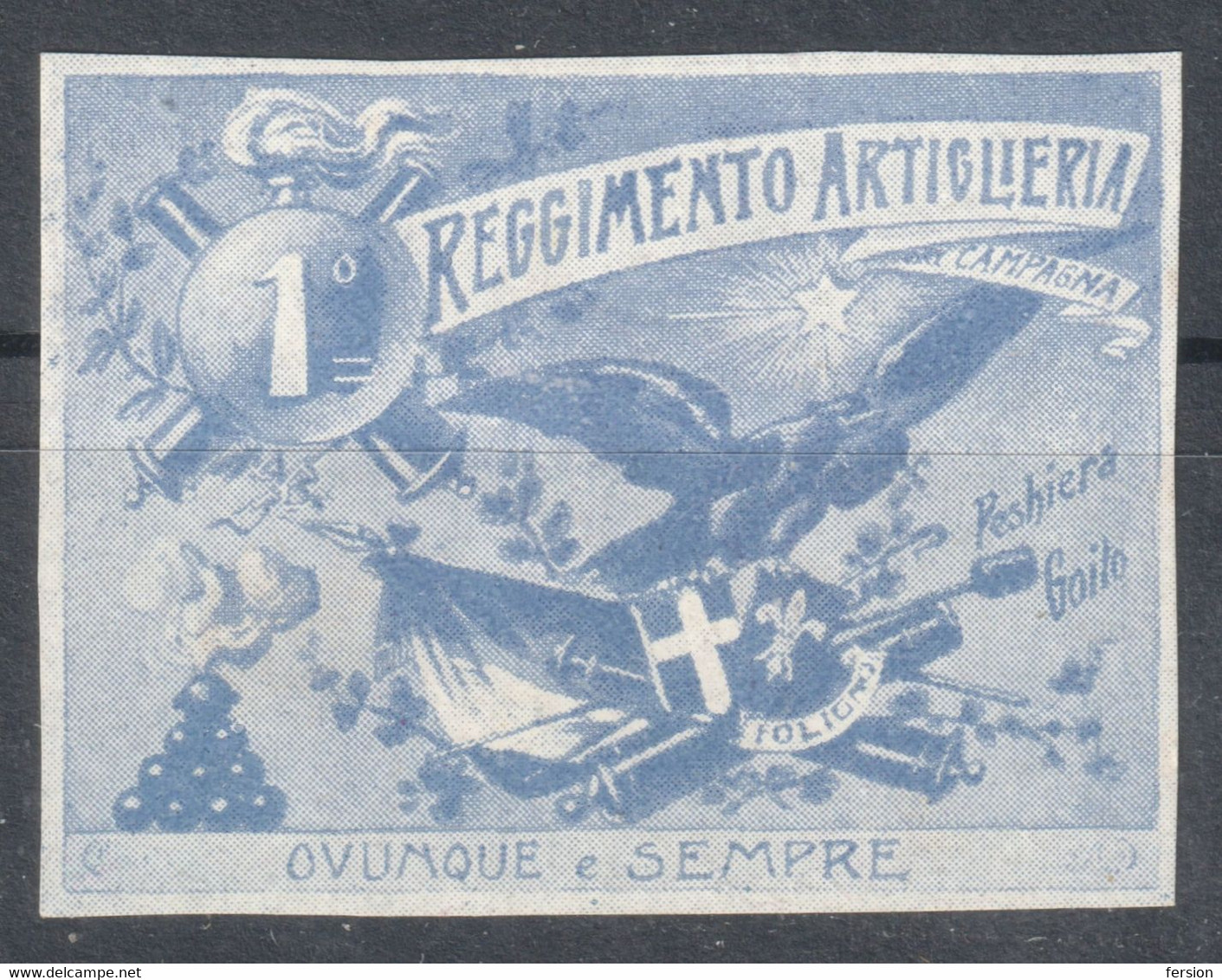 Military Army Gun Cannon EAGLE ITALY 1º Reggimento Artiglieria WW1 World War - Label Cinderella Vignette - War Propaganda