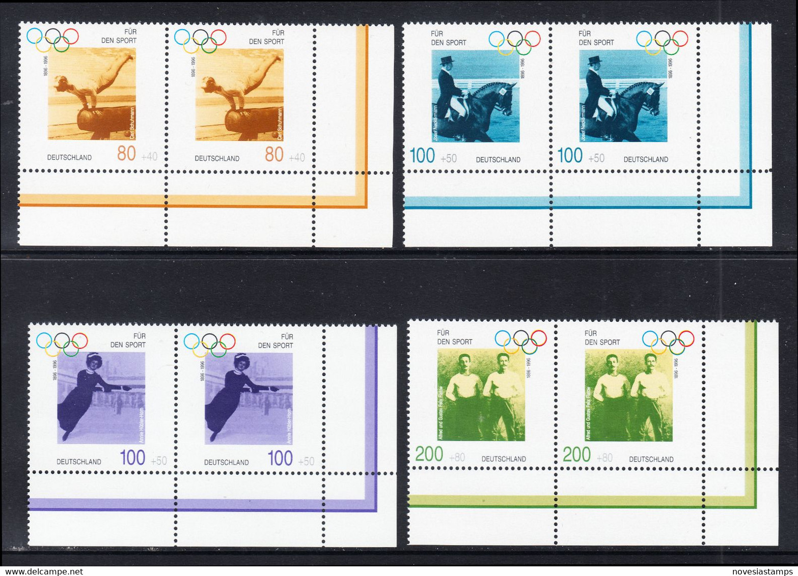 !a! GERMANY 1996 Mi. 1861-1864 MNH SET Of 4 Horiz.PAIRS From Lower Right Corners -German Olympic Winners - Unused Stamps