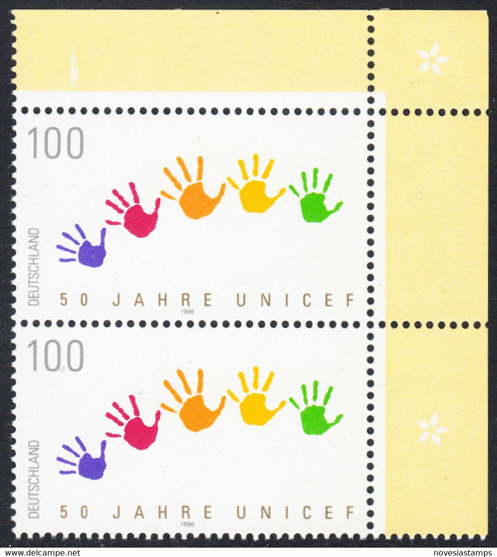 !a! GERMANY 1996 Mi. 1869 MNH Vert.PAIR From Upper Right Corner -UNICEF - Unused Stamps
