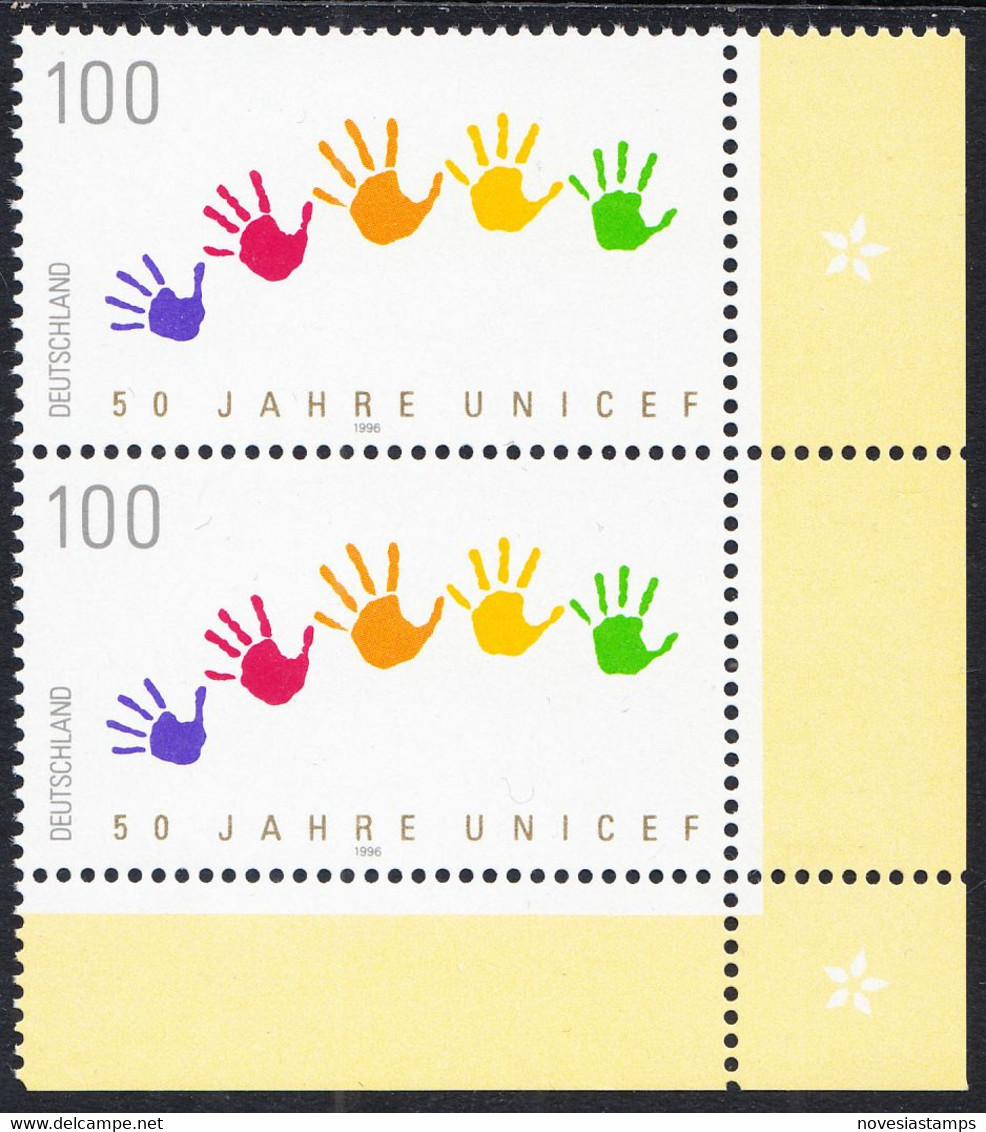 !a! GERMANY 1996 Mi. 1869 MNH Vert.PAIR From Lower Right Corner -UNICEF - Unused Stamps