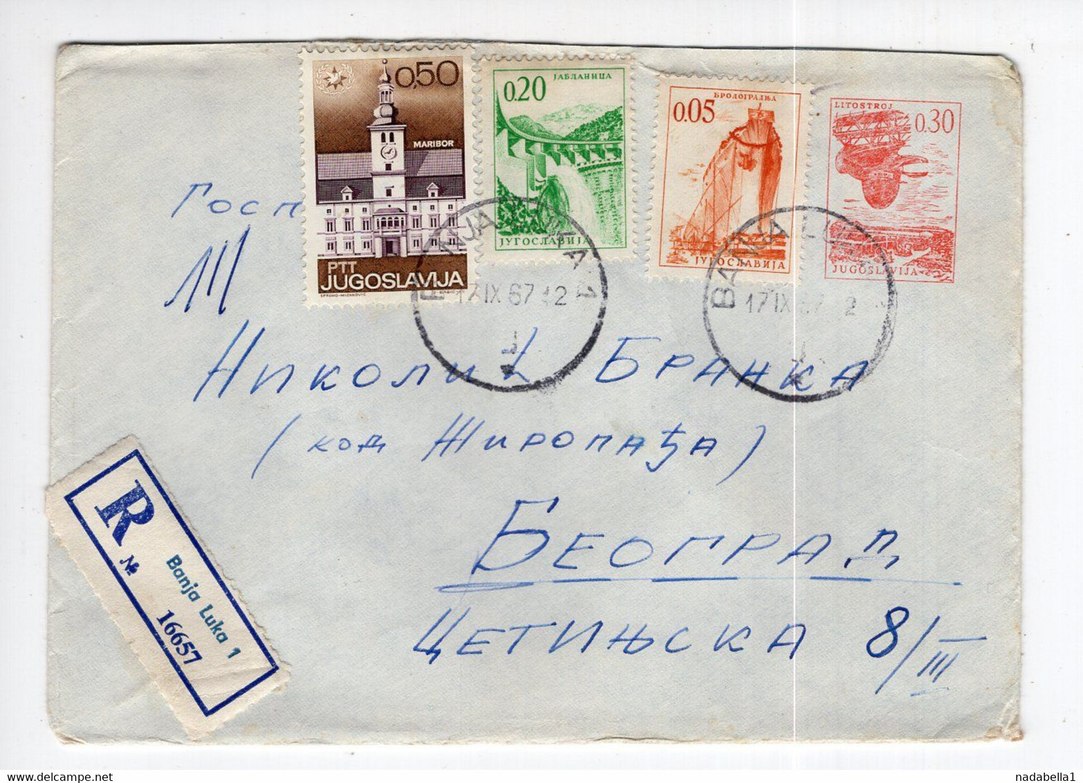 1967. YUGOSLAVIA,BOSNIA,BANJA LUKA RECORDED STATIONERY COVER,USED TO BELGRADE - Interi Postali