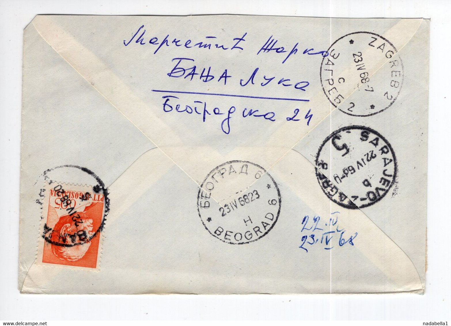 1968. YUGOSLAVIA,BOSNIA,BANJA LUKA,EXPRESS RECORDED STATIONERY COVER,MIXED FRANKING,TPO 5 AT THE BACK - Interi Postali