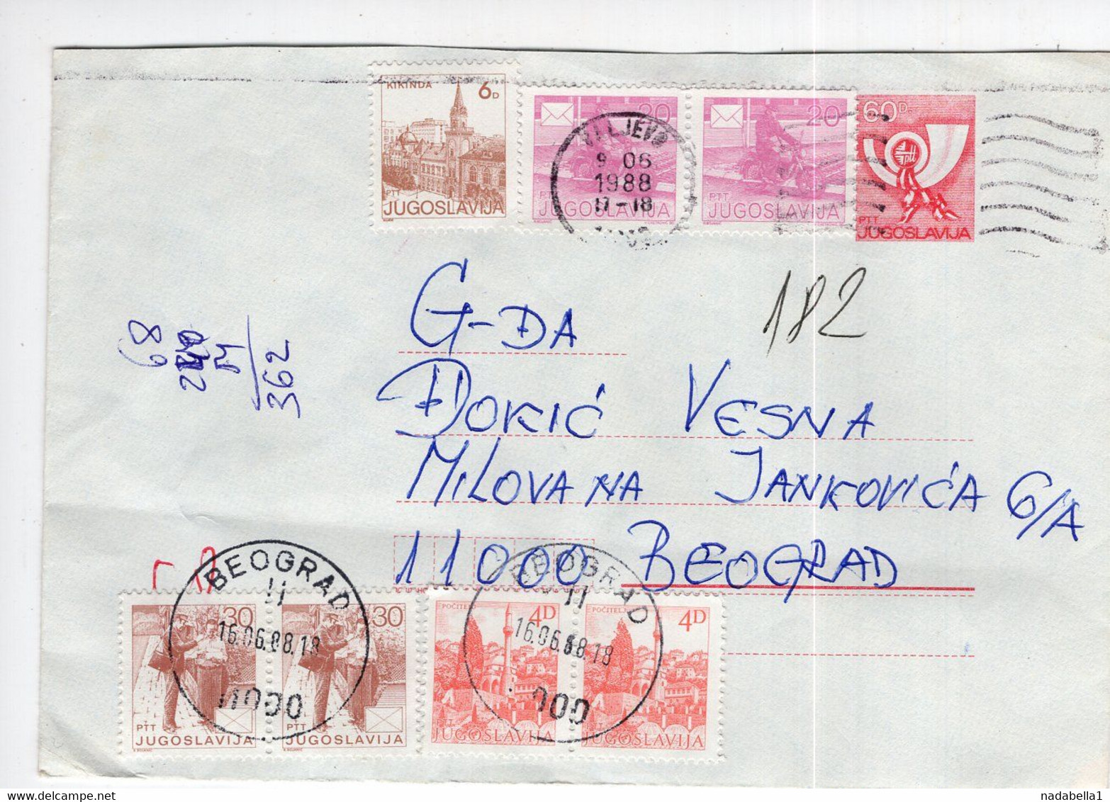2008. YUGOSLAVIA,SERBIA,VALJEVO,STATIONERY COVER,USED,38 DIN. POSTAGE DUE PAID IN BELGRADE - Timbres-taxe